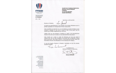 FELICITATIONS DU PRESIDENT DE LA FEDERATION